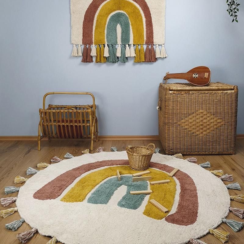 NATTIOT Rainbow Kids Rug with Tassels – Colorful Accent for Playroom, MULTI – product image, motor …