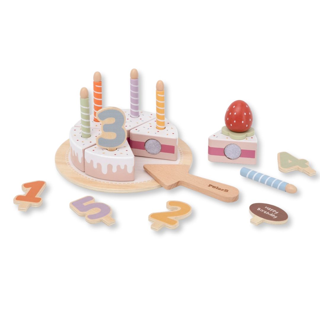 Birthday Cake wooden Toy – Colorful Play Set with Accessories – Safe for Toddlers