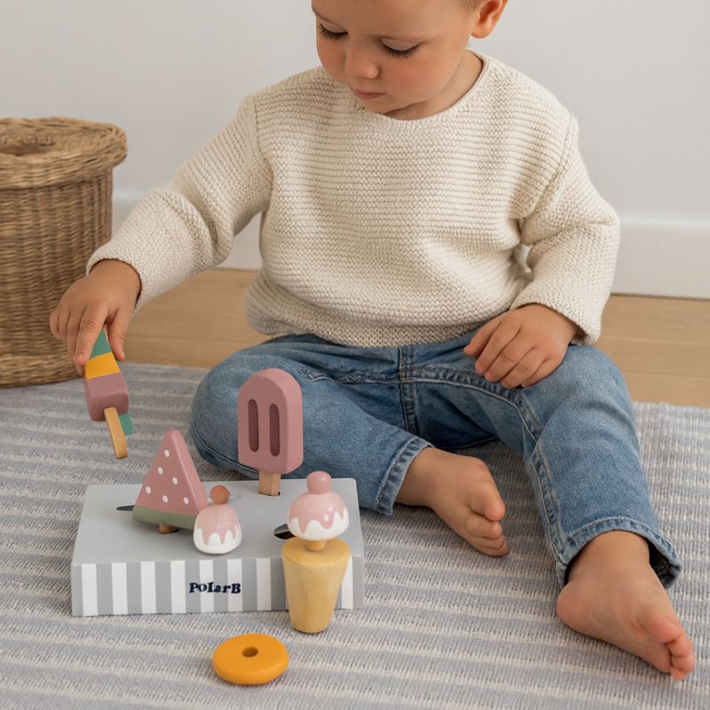 PolarB Présentoir à glaces et glaces en bois – 5 pièces – Jouet de jeu pour enfants – photo produit…