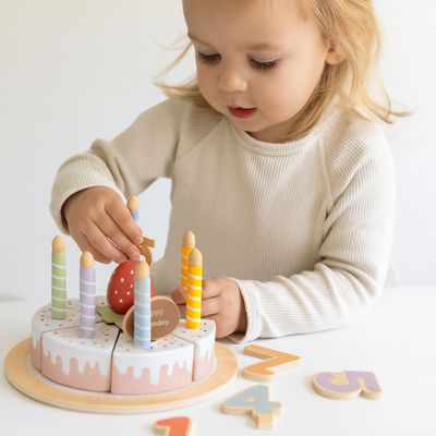 Geburtstagstorte aus Holz – Buntes Spielset mit Zubehör – Sicher für Kleinkinder
