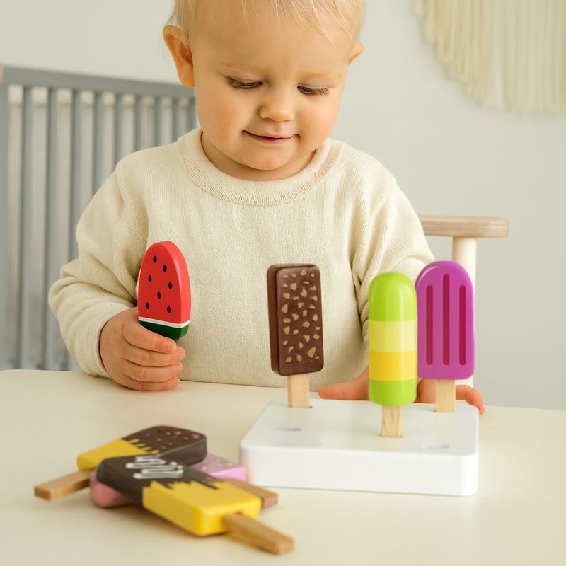 PolarB Ensemble de glaces en bois – 6 pièces – Jouet de simulation – photo produit, jouet en bois, …