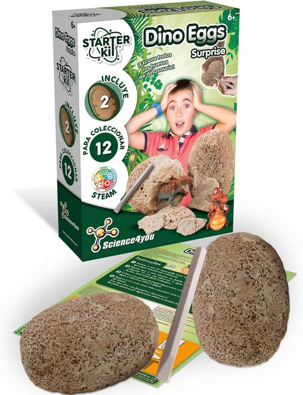 Dino Eggs Dig Kit – STEM Dinosaur Toy with 2 Surprise Figures – Science Kit for Kids 6+ (3 Languages)
