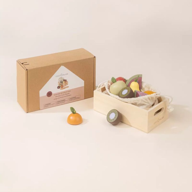 Coco Village Ensemble de jeu de fruits et légumes en bois - Nourriture pour jouets - Jeu de rôle – …
