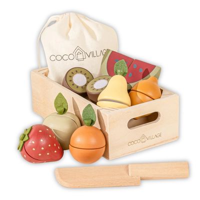 Ensemble de jeu de fruits et légumes en bois - Nourriture pour jouets - Jeu de rôle