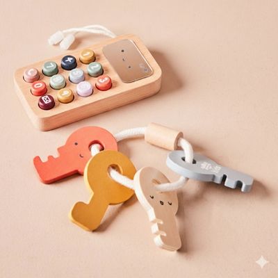 Ensemble de jouets téléphone et clés en bois