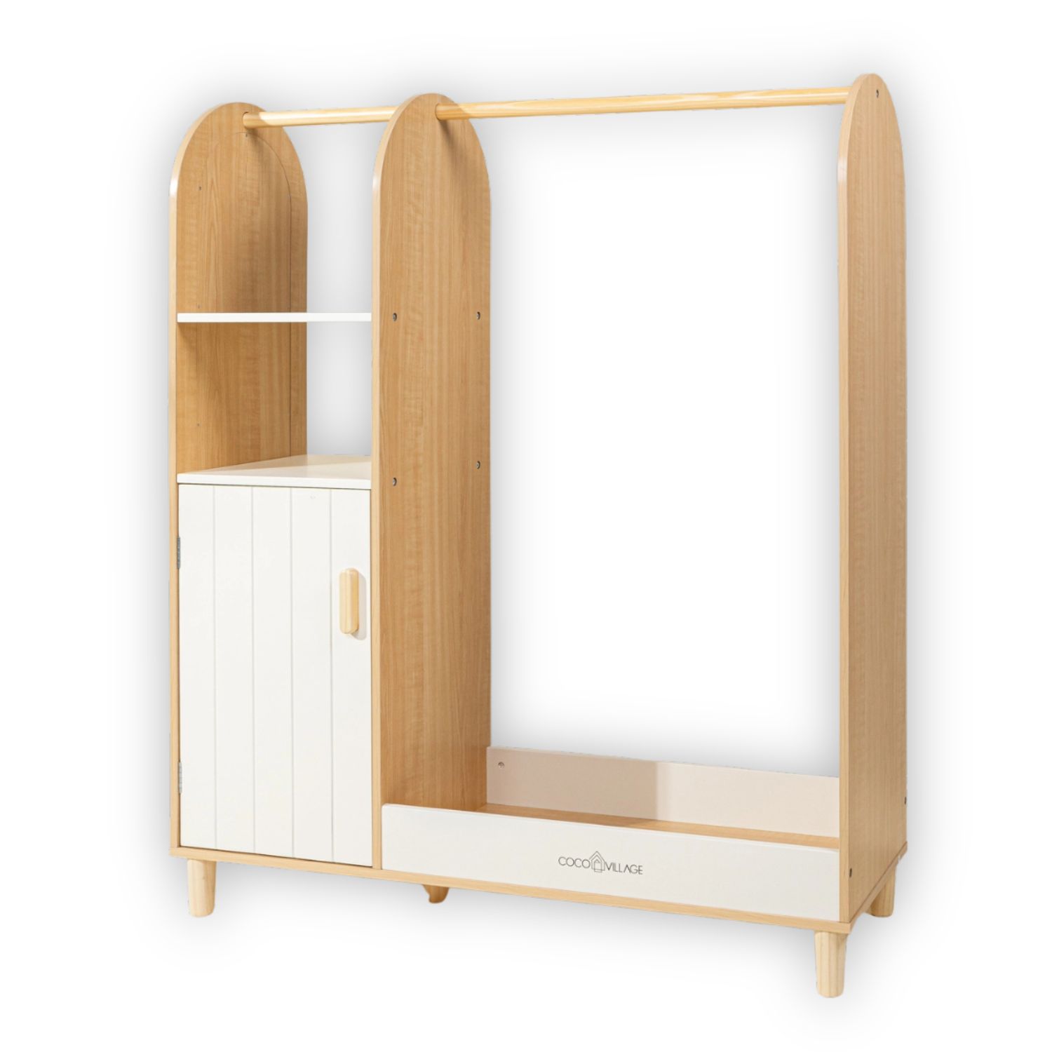 Kids’ Wooden Dress-Up Closet with Mirror – Costume Organizer for Role Play