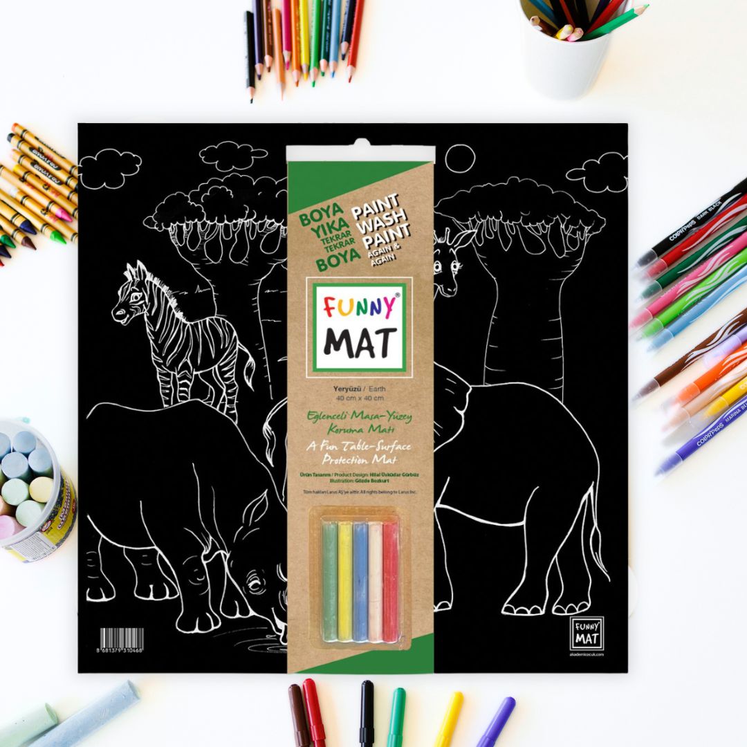 3in1 Drawing Board, Wall Decor, Reusable Coloring Mat. ANIMALS