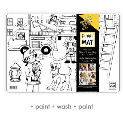 3in1 Desk Mat, Reusable Coloring Book, Craft Mat for Kids. FIREFIGHTERS