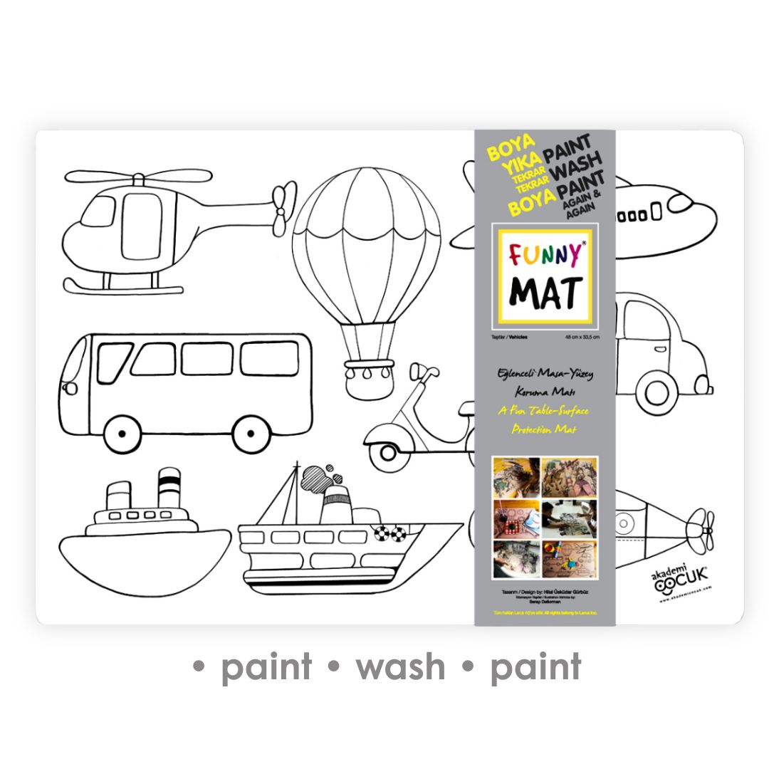 Tapis de Bureau 3en1, Livre de Coloriage Réutilisable, Tapis de Bricolage pour Enfants. VÉHICULES