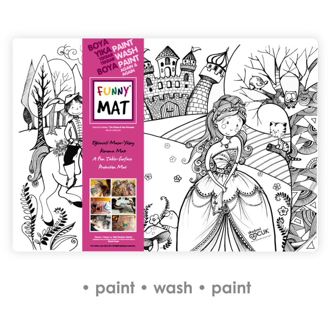 Tapis de Bureau 3en1, Livre de Coloriage Réutilisable, Tapis de Bricolage pour Enfants. LE PRINCE ET LA PRINCESSE