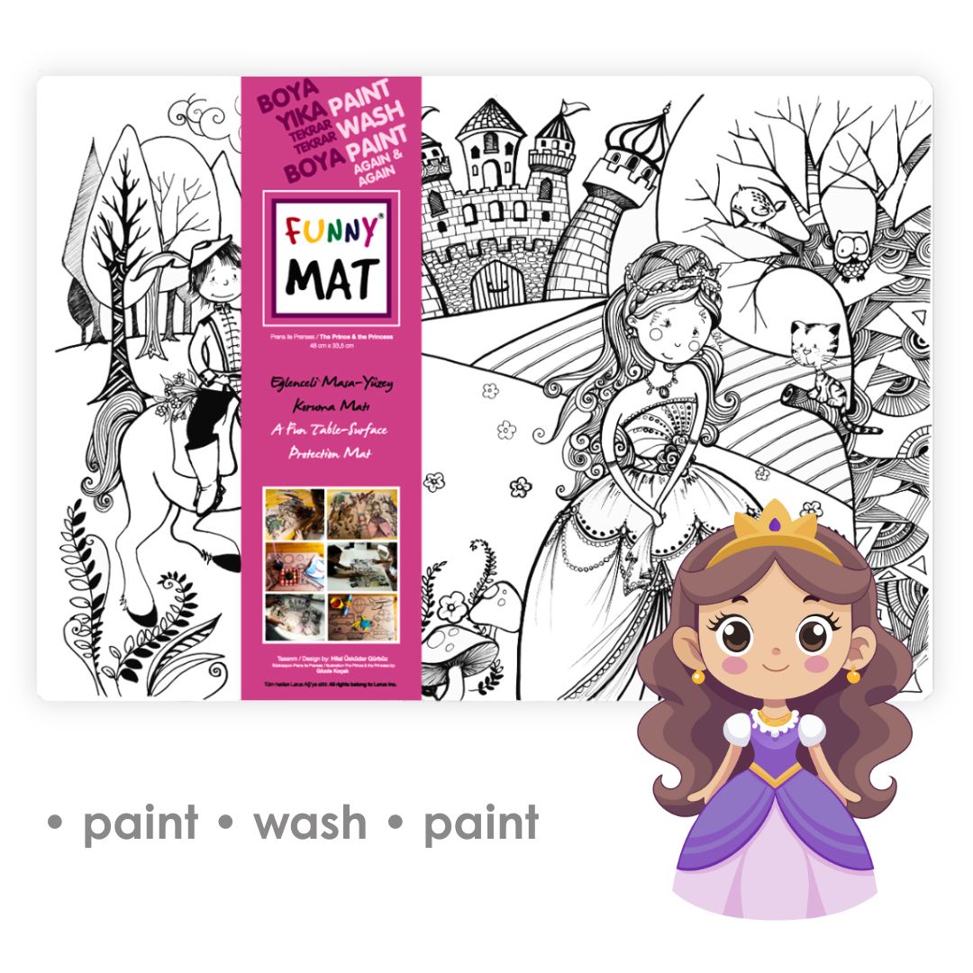 3in1 Desk Mat, Reusable Coloring Book, Craft Mat for Kids. THE PRINCE AND THE PRINCESS