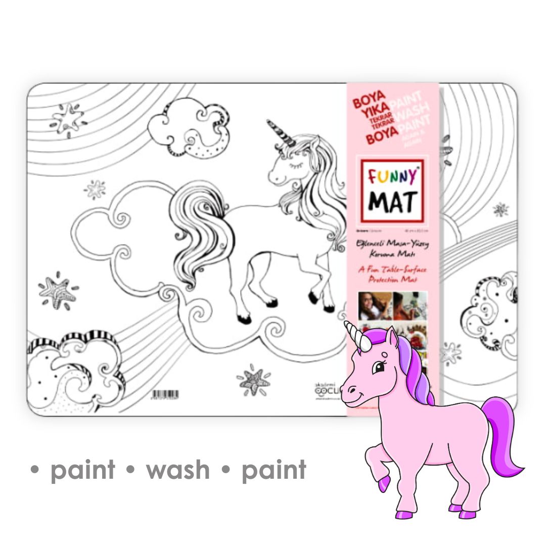 3in1 Desk Mat, Reusable Coloring Book, Craft Mat for Kids. UNICORN