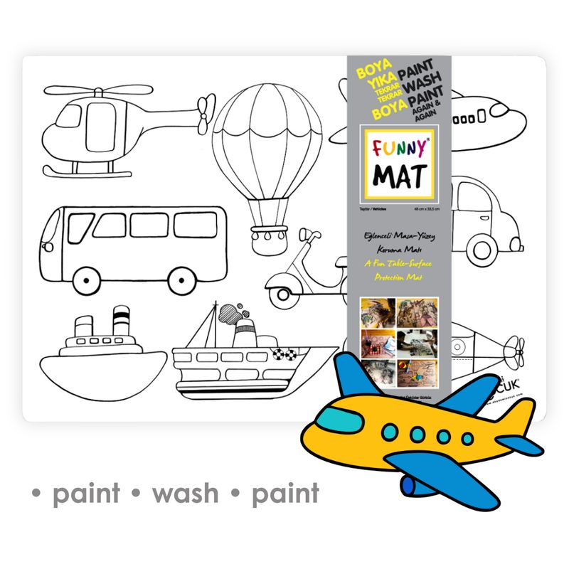 3in1 Desk Mat, Reusable Coloring Book, Craft Mat for Kids. VEHICLES