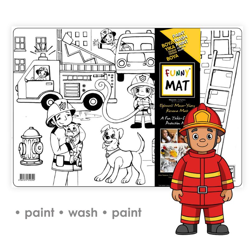 3in1 Desk Mat, Reusable Coloring Book, Craft Mat for Kids. FIREFIGHTERS