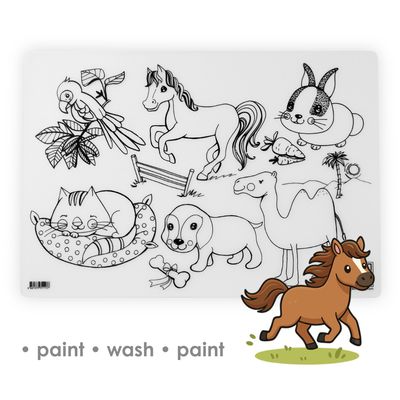3in1 Desk Mat, Reusable Coloring Book, Craft Mat for Kids. PETS