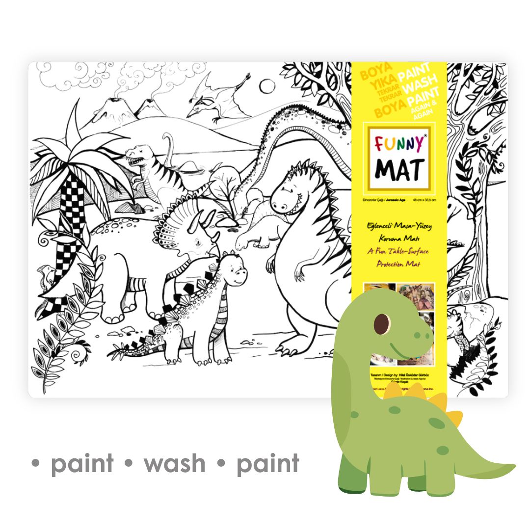 3in1 Desk Mat, Reusable Coloring Book, Craft Mat for Kids. JURASSIC AGE