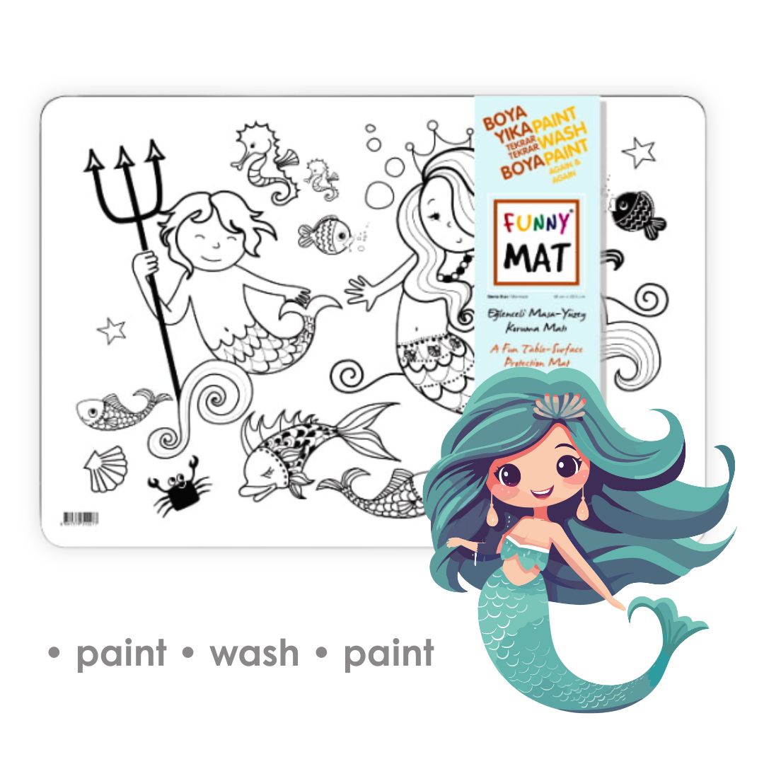 3in1 Desk Mat, Reusable Coloring Book, Craft Mat for Kids. MERMAID