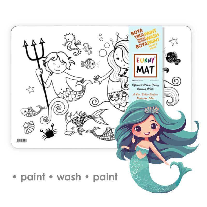 3in1 Desk Mat, Reusable Coloring Book, Craft Mat for Kids. MERMAID