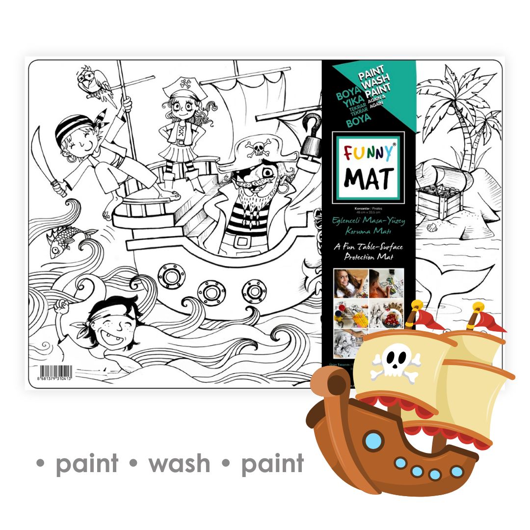 3in1 Desk Mat, Reusable Coloring Book, Craft Mat for Kids. PIRATES