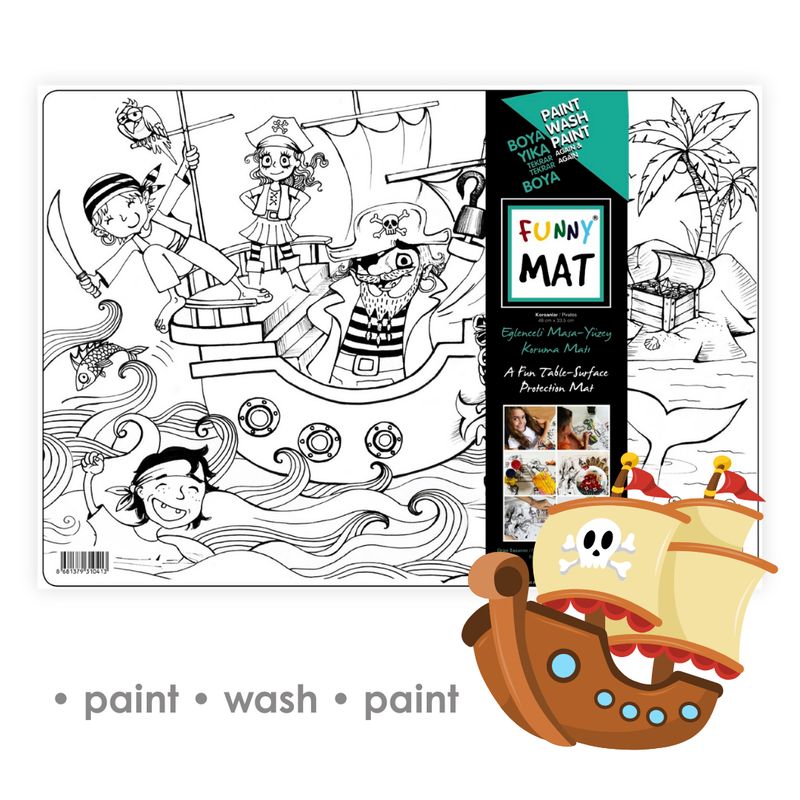 3in1 Desk Mat, Reusable Coloring Book, Craft Mat for Kids. PIRATES