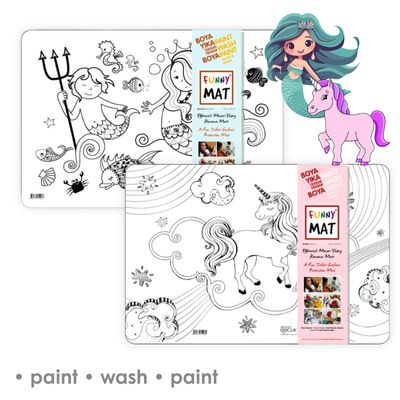 3in1 Desk Mat, Reusable Coloring Book, Craft Mat for Kids, 2 pcs. MERMAID AND UNICORN
