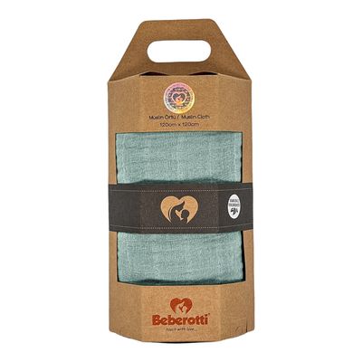 Couverture d'emmaillotage en mousseline biologique menthe 120х120 cm Beberotti® Couverture d'emmaillotage en mousseline biologique menthe 120х120 cm