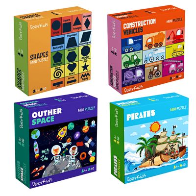 DoerKids® Explorer Puzzle Bundle: Pirates, Space, Construction &amp; Learning Shapes (4-pack)