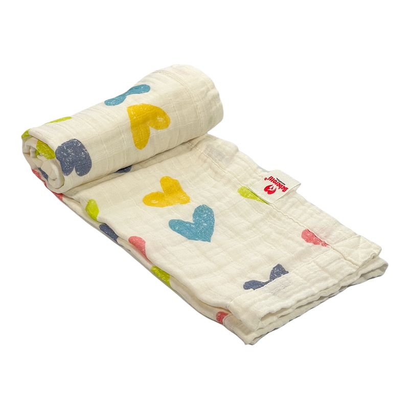 Organic 4 Layered Double Sided Muslin Blanket white/heart