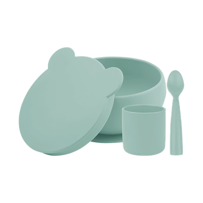 MinikOiOi BLW Set I - River Green - Silicone bowl with lid-cup-spoon