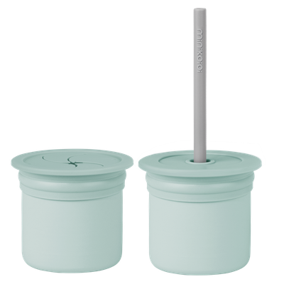 MinikOiOi Sip + Snack - River Green / Powder Grey - 1 cup, 2 lids, 1 straw