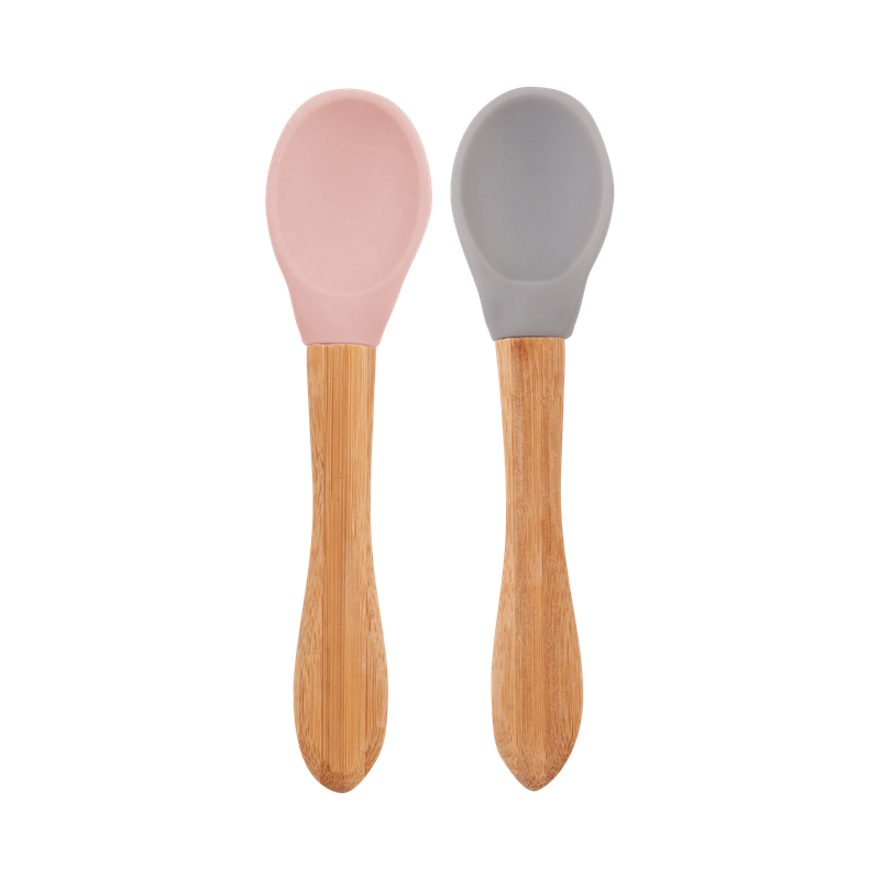 Misurini MinikOiOi - Rosa rosato / Grigio polvere - Punta in silicone, cucchiaio con manico in bambù
