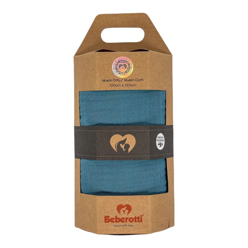Coperta avvolgente in mussola organica blu 120х120 cm Coperta avvolgente in mussola organica Beberotti® blu 120х120 cm