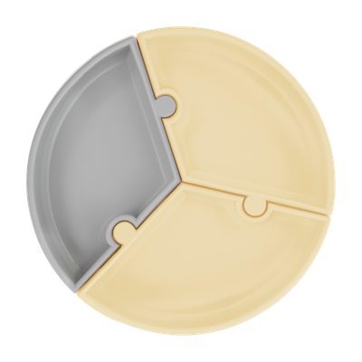 MinikOiOi Puzzle Plate - Mellow Yellow / Powder Grey - Stay-put suction detachable plate