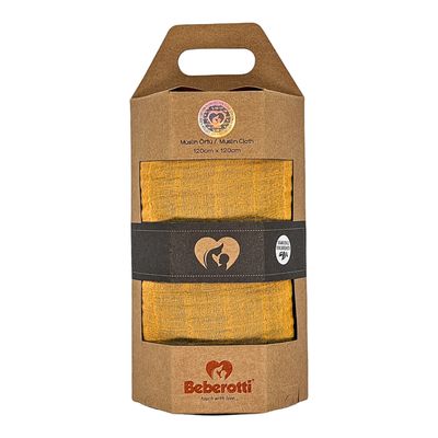 Couverture d'emmaillotage en mousseline biologique jaune 120х120 cm Beberotti® Couverture d'emmaillotage en mousseline biologique jaune 120х120 cm