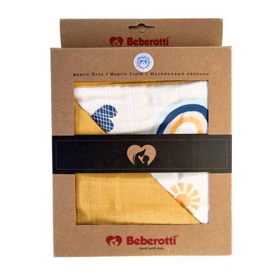 Coperta Beberotti® Organic 4 strati in mussola double face giallo/arcobaleno