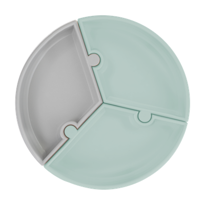 MinikOiOi Puzzle Plate - River Green / Powder Grey - Stay-put suction detachable plate
