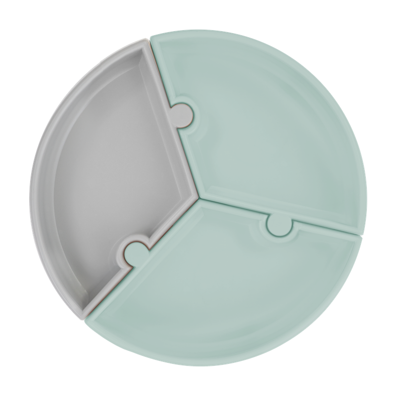 MinikOiOi Puzzle Plate - River Green / Powder Grey - Plaque amovible par aspiration qui reste en pl…