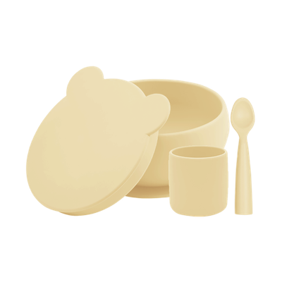 MinikOiOi BLW Set I - Mellow Yellow - Silicone bowl with lid-cup-spoon