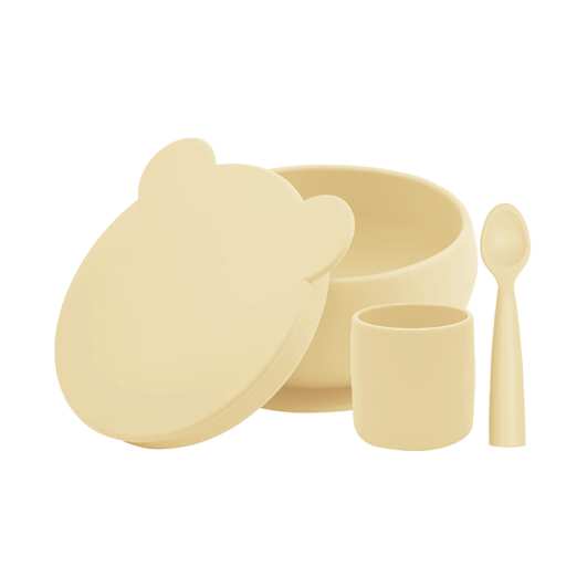 MinikOiOi BLW Set I - Mellow Yellow - Silicone bowl with lid-cup-spoon
