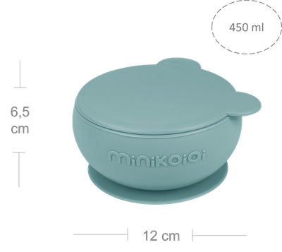 MinikOiOi Bowly - Aqua Green - Stay-put suction bowl with lid