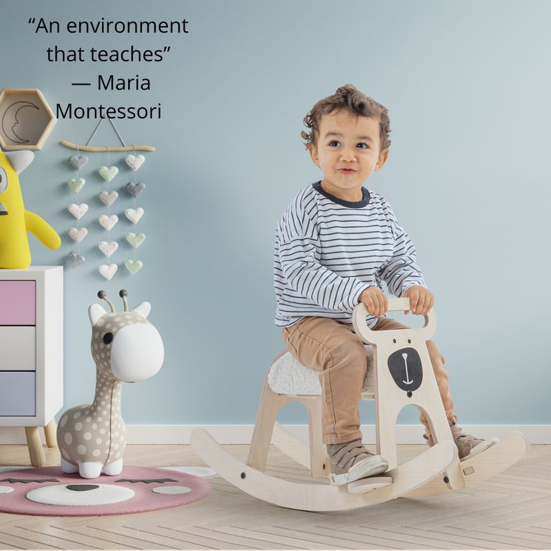 MamaToyz pony bear rocker, NATURAL – product image, wooden toy, motor skills toy
