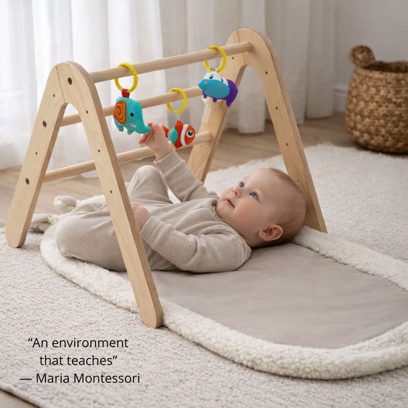MamaToyz GIMY baby gym and bookshelf, NATURAL – product image, baby feeding set, arts and crafts