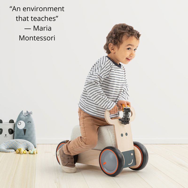 MamaToyz DRIVEME soft walker + rideon and toy wagon, bear – product image, wooden toy, motor skills…