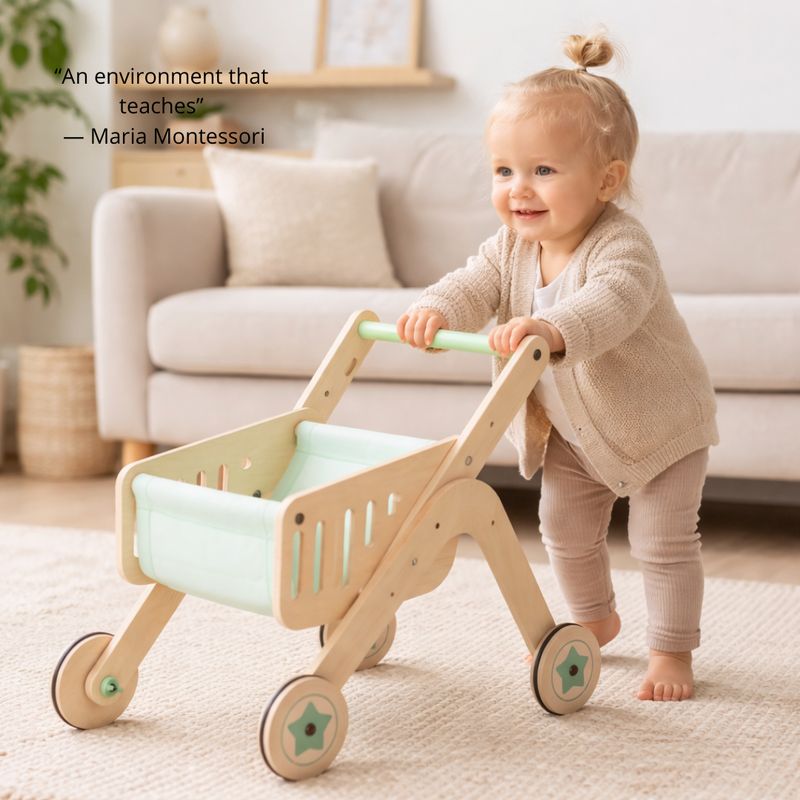 MamaToyz TRIO shopper shopping cart – product image, wooden toy, pretend play toy