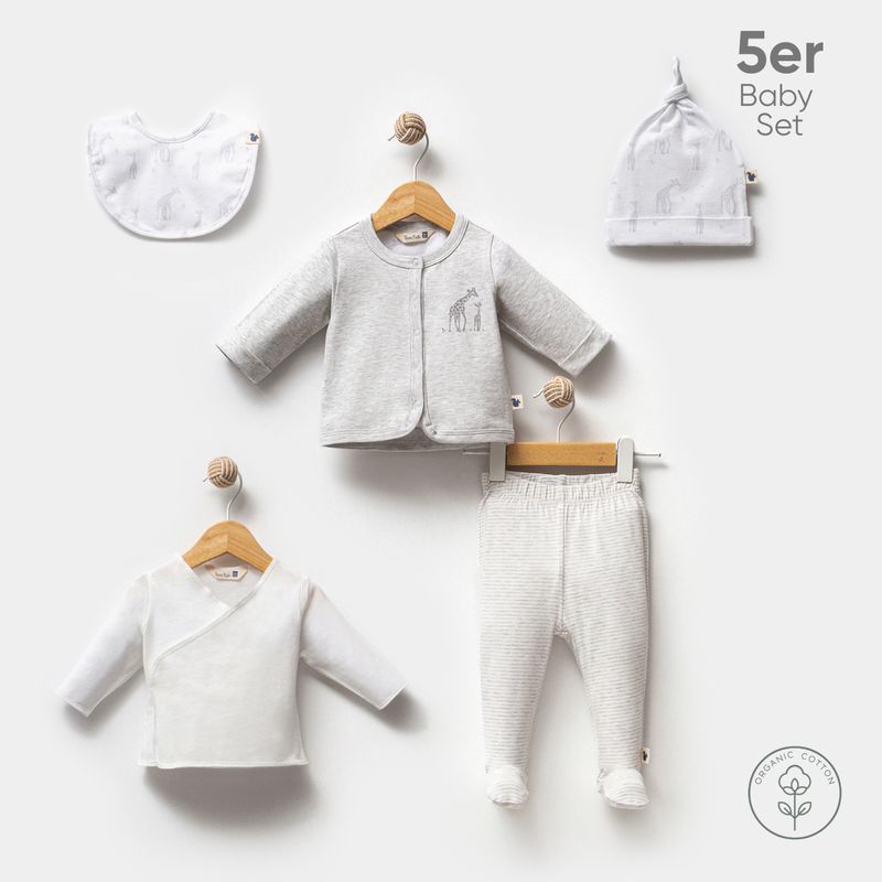 Set regalo TotsTale Premium da 5 pezzi in cotone organico - Articoli essenziali per neonati