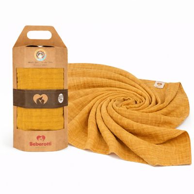Couverture d'emmaillotage en mousseline biologique jaune 120х120 cm