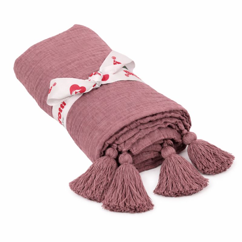 Organic Muslin Tasseled Throw Blanket cinnamon rose