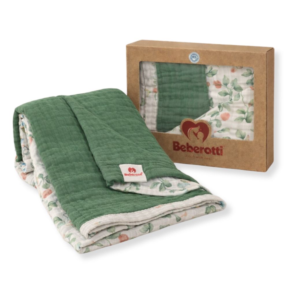 Organic 4 Layered Double sided Muslin Blanket green