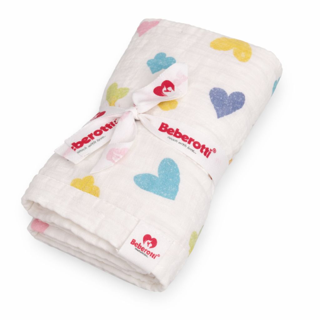 Organic 4 Layered Double Sided Muslin Blanket white/heart
