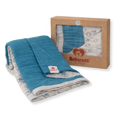 Couverture en mousseline double face bio 4 épaisseurs bleu